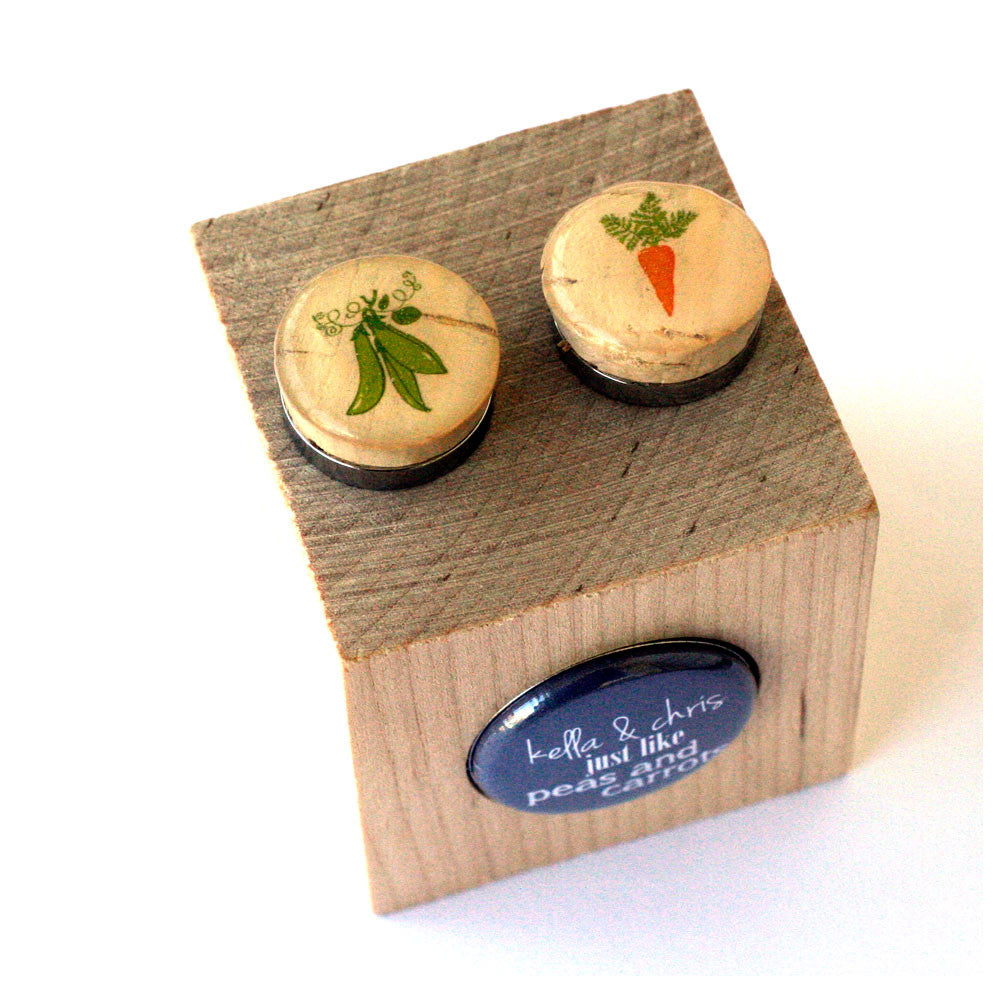 Peas and Carrots Wedding Cufflinks - Recycled Cork