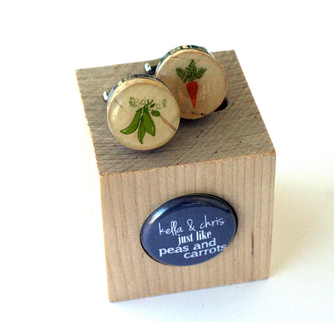Peas and Carrots Wedding Cufflinks - Recycled Cork
