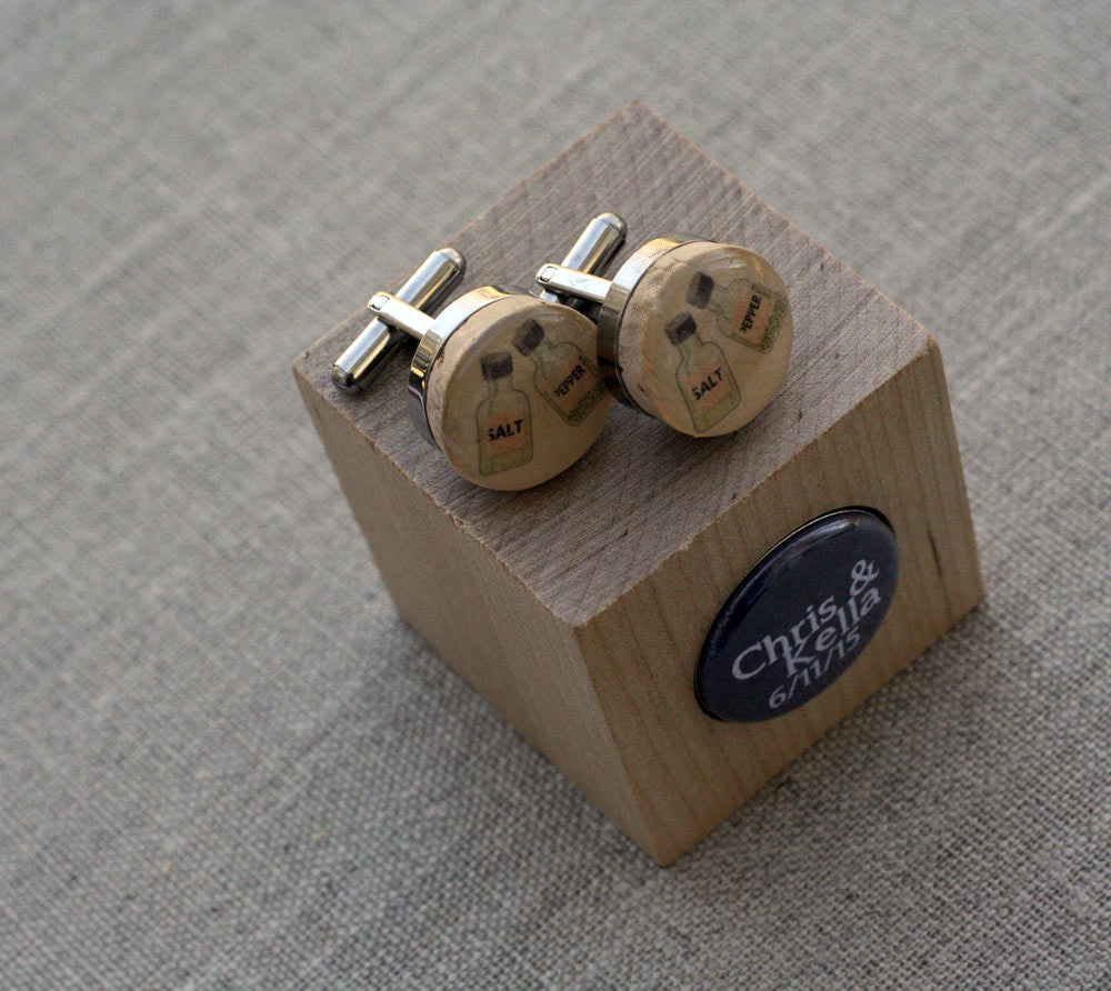 Salt and Pepper Wedding Cufflinks - Recycled Cork