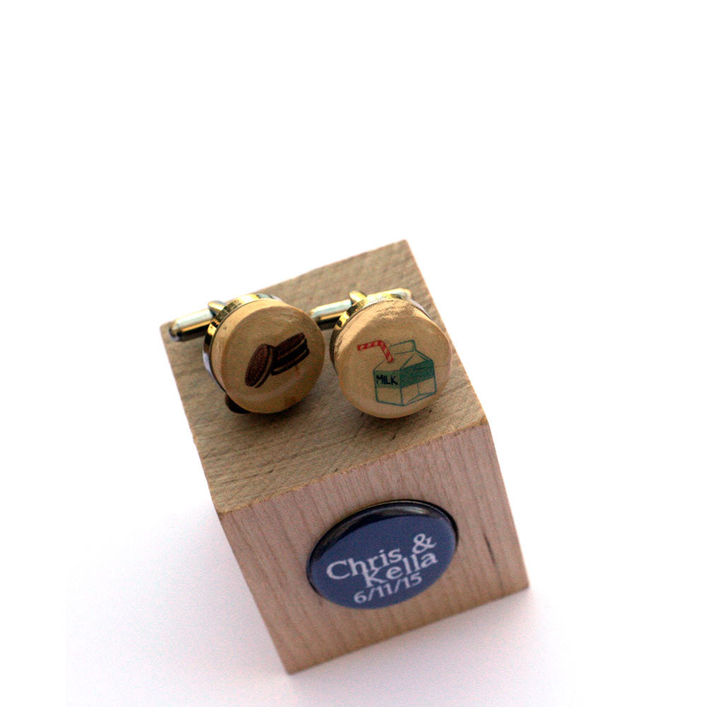 Milk and Cookies Wedding Cufflinks - Recycled Cork