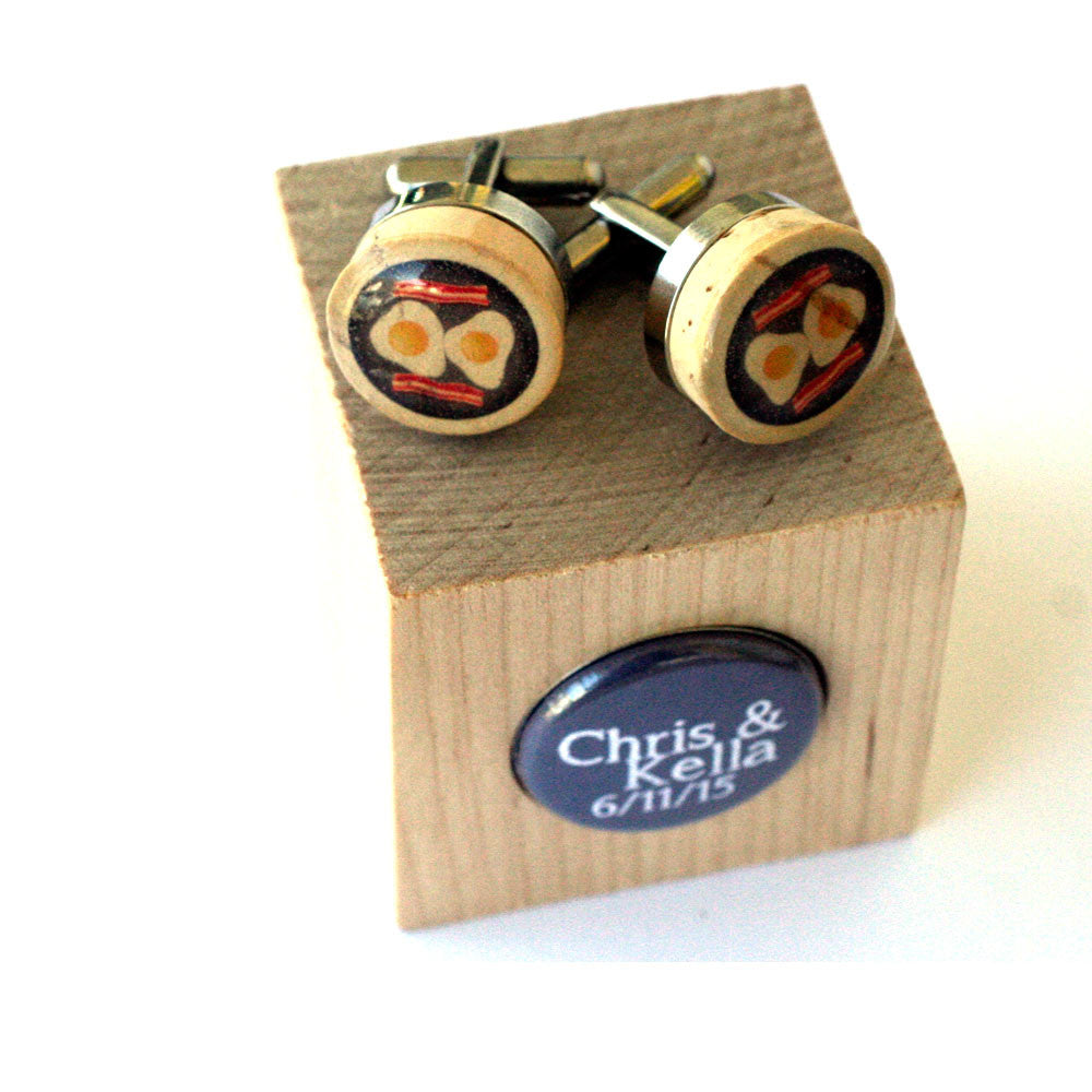 Bacon and Eggs Cufflinks - Recycled Cork