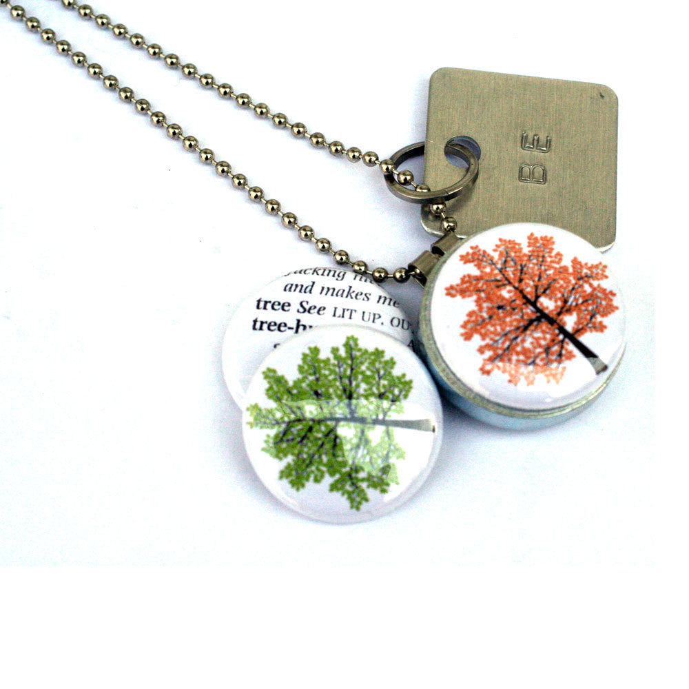 Treehugger TREE Locket Necklace - Magnetic Necklace, Stamped Jewelry, Be Jewelry, Autumn Tree, Spring Tree, Green by Polarity, Eco Friendly