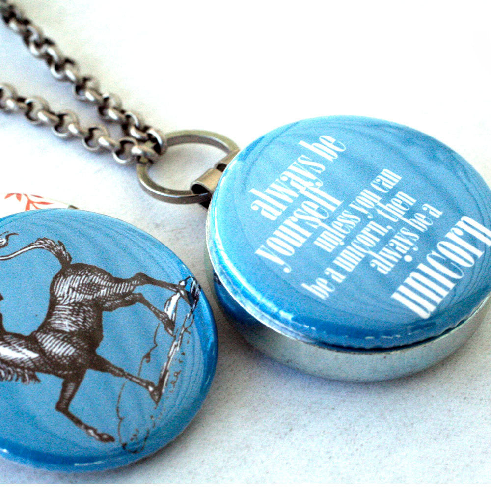 Unicorn Locket Necklace, Be a Unicorn Magnetic Necklace, Recycled Magical Necklace by Polarity