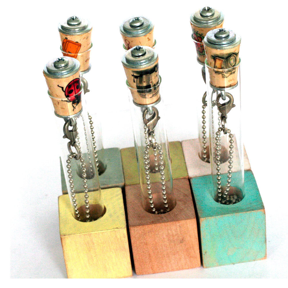 Pink Butterfly Necklace | Cork in Test Tube and Wood Cube