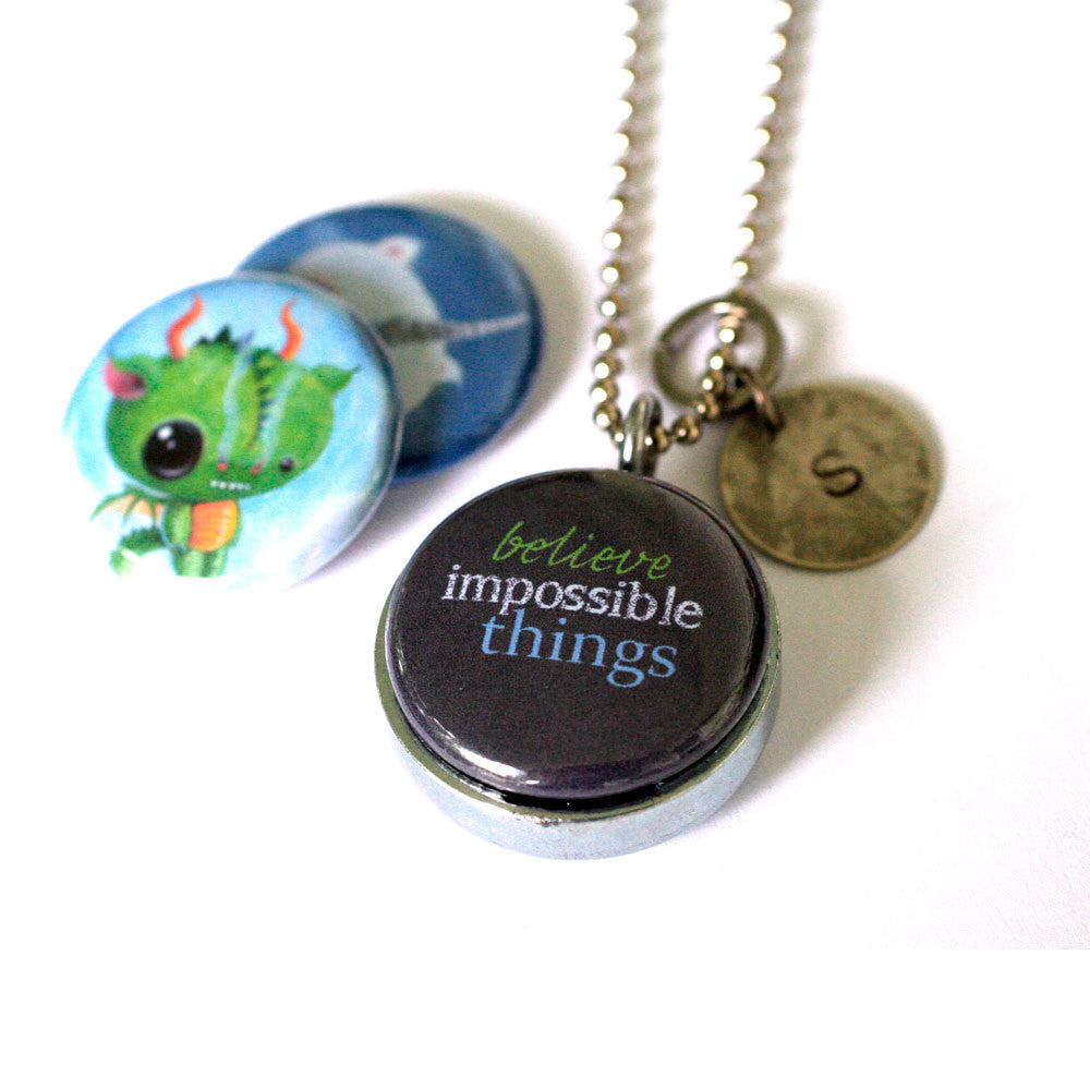 Yeti and Dragon Locket Necklace - Magnetic and Recycled