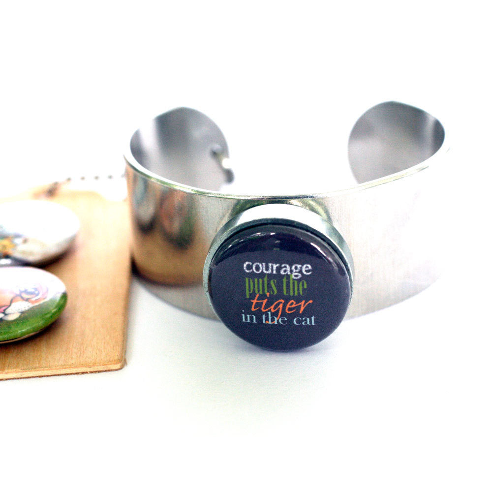 Tiger Cat Cuff Bracelet - Magnetic Bracelet, Stamped Custom Initial, Courage - Cuddly Rigor Mortis Collection by Polarity