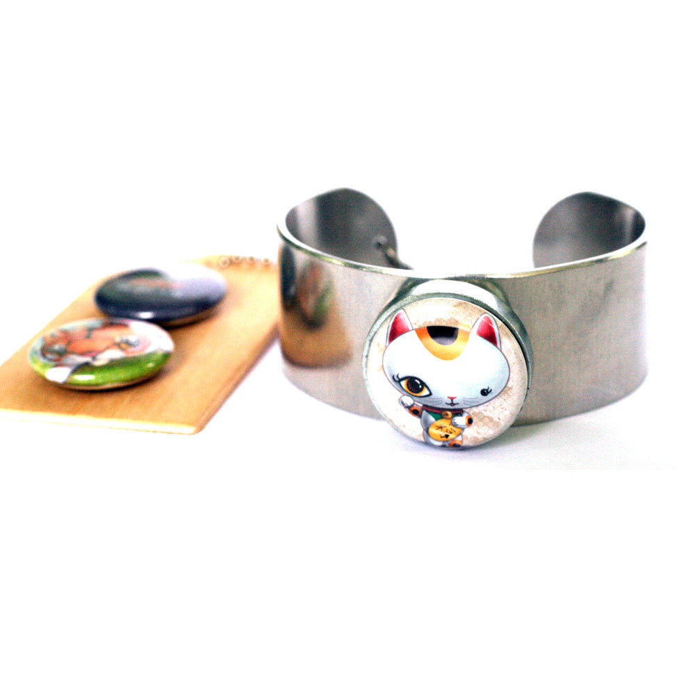 Tiger Cat Cuff Bracelet - Magnetic Bracelet, Stamped Custom Initial, Courage - Cuddly Rigor Mortis Collection by Polarity