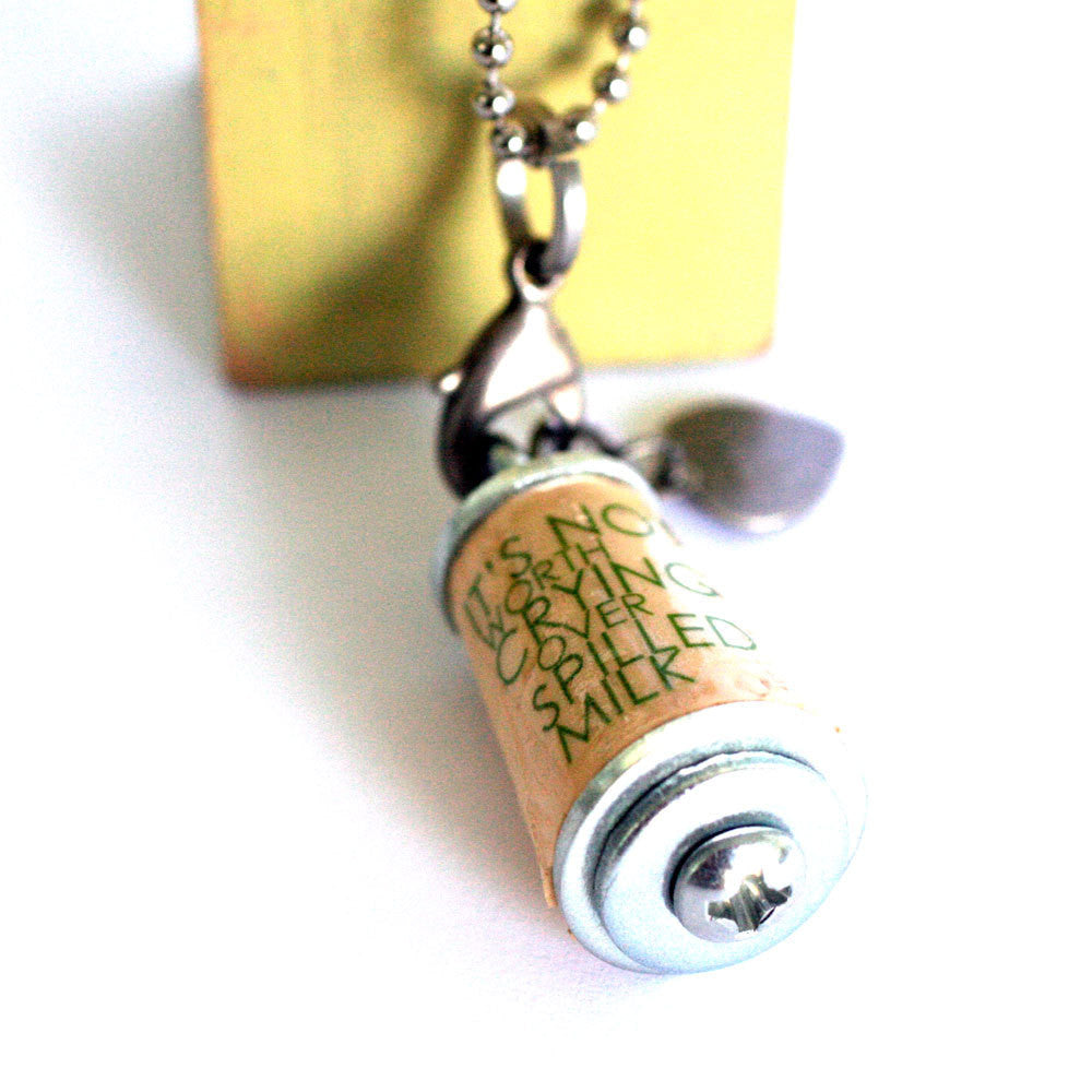 NO CRYING Over Spilled Milk Necklace | Cork in Test Tube and Wood Cube