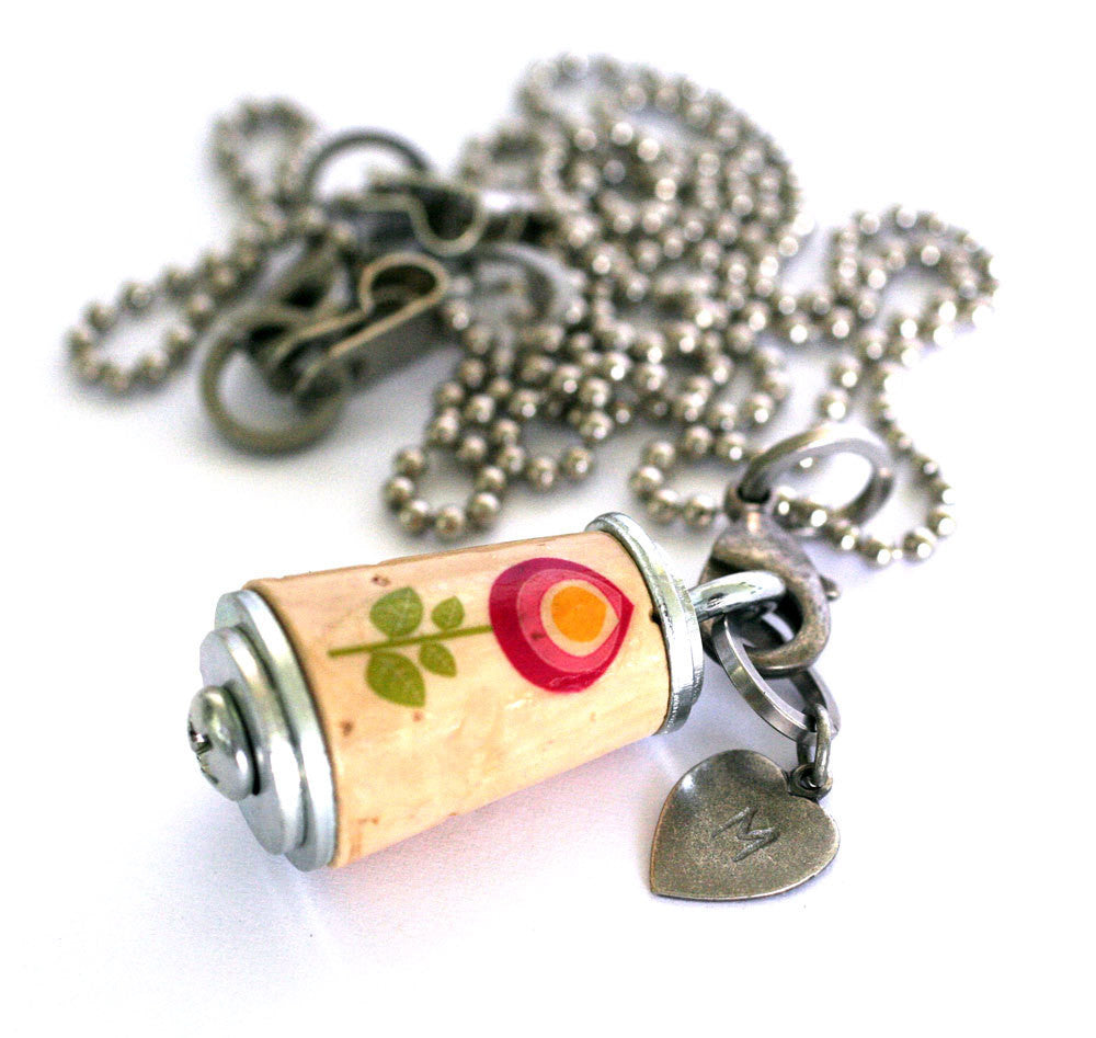 Pink Flower Necklace | Cork in Test Tube and Wood Cube