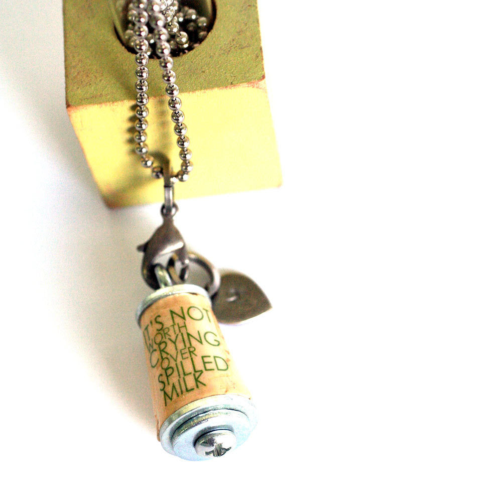 NO CRYING Over Spilled Milk Necklace | Cork in Test Tube and Wood Cube