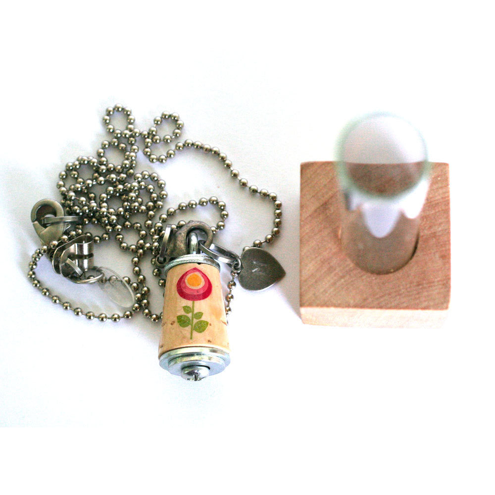 Pink Flower Necklace | Cork in Test Tube and Wood Cube