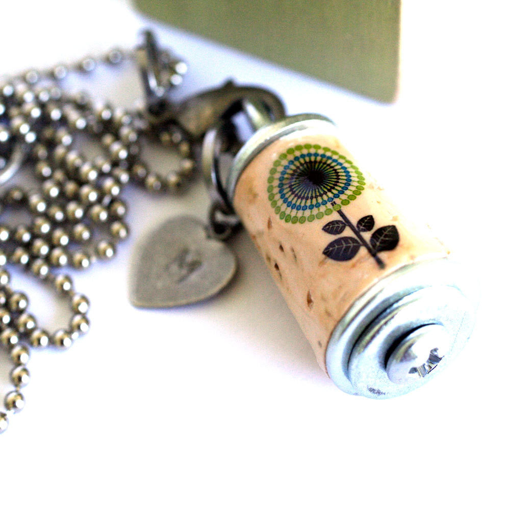 Green and Blue FLOWER Cork Necklace