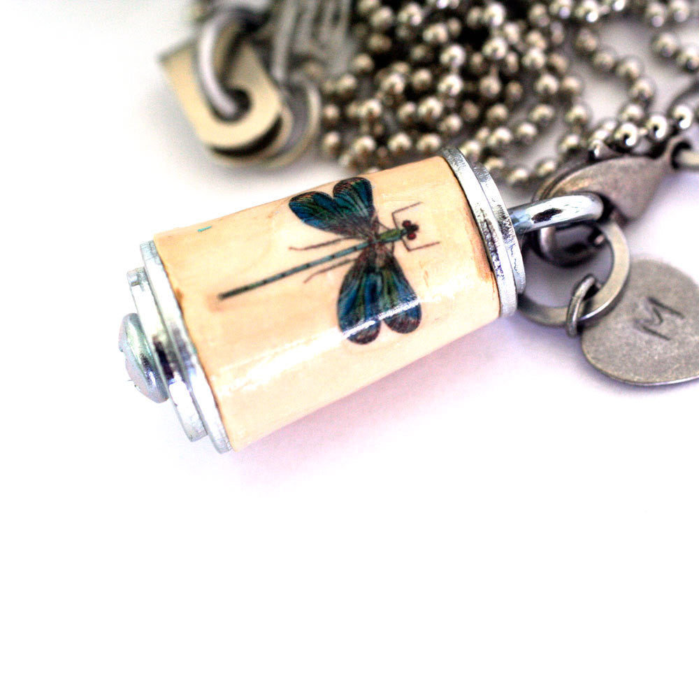 Dragonfly Cork Necklace | Recycled Cork in Test Tube and Wood Cube