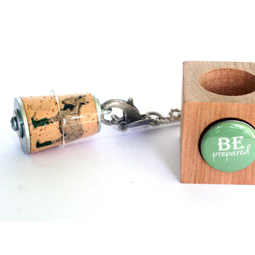 Be Prepared Donkey Necklace | Cork in Test Tube and Wood Cube