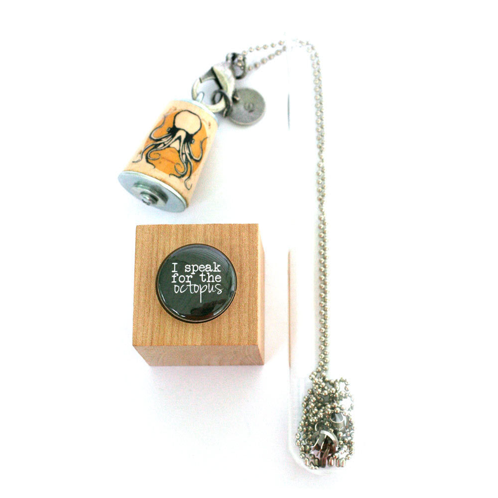 Octopus Necklace | Cork in Test Tube and Wood Cube