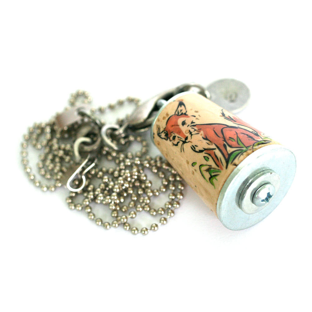 Fox Totem Necklace | Cork in Test Tube and Wood Cube