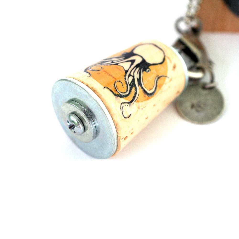 Octopus Necklace | Cork in Test Tube and Wood Cube