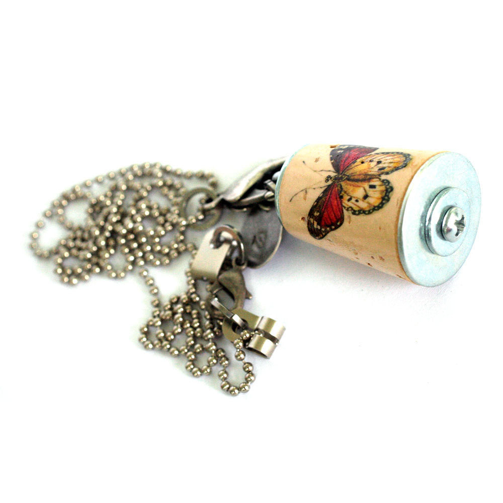 Monarch Butterfly Necklace | Cork in Test Tube and Wood Cube