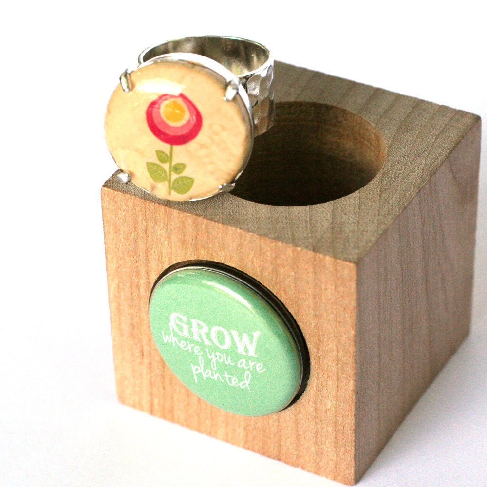 Pink Flower Ring - Cork