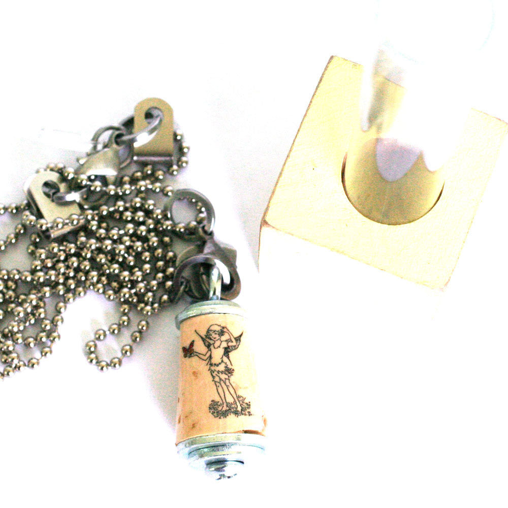 Fairy Necklace | Recycled Cork in Test Tube and Wood Cube
