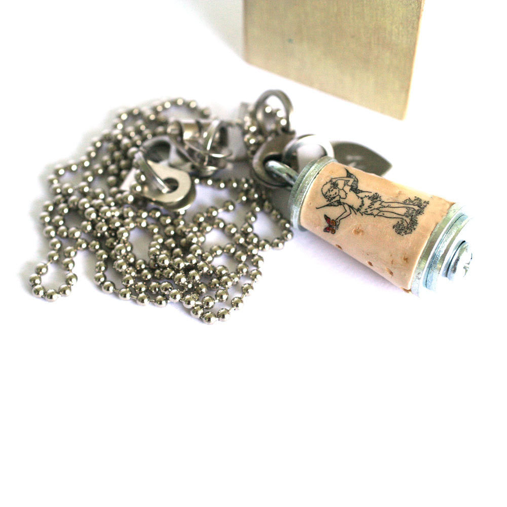 Fairy Necklace | Recycled Cork in Test Tube and Wood Cube