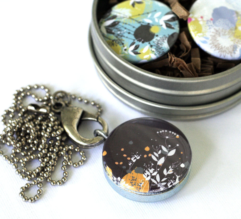 turquoise abstract magnetic locket necklace - interchangeable and recycled