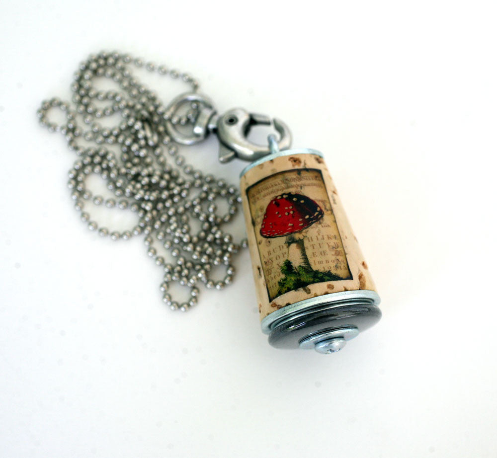Mushroom Necklace | Cork in Test Tube and Wood Cube