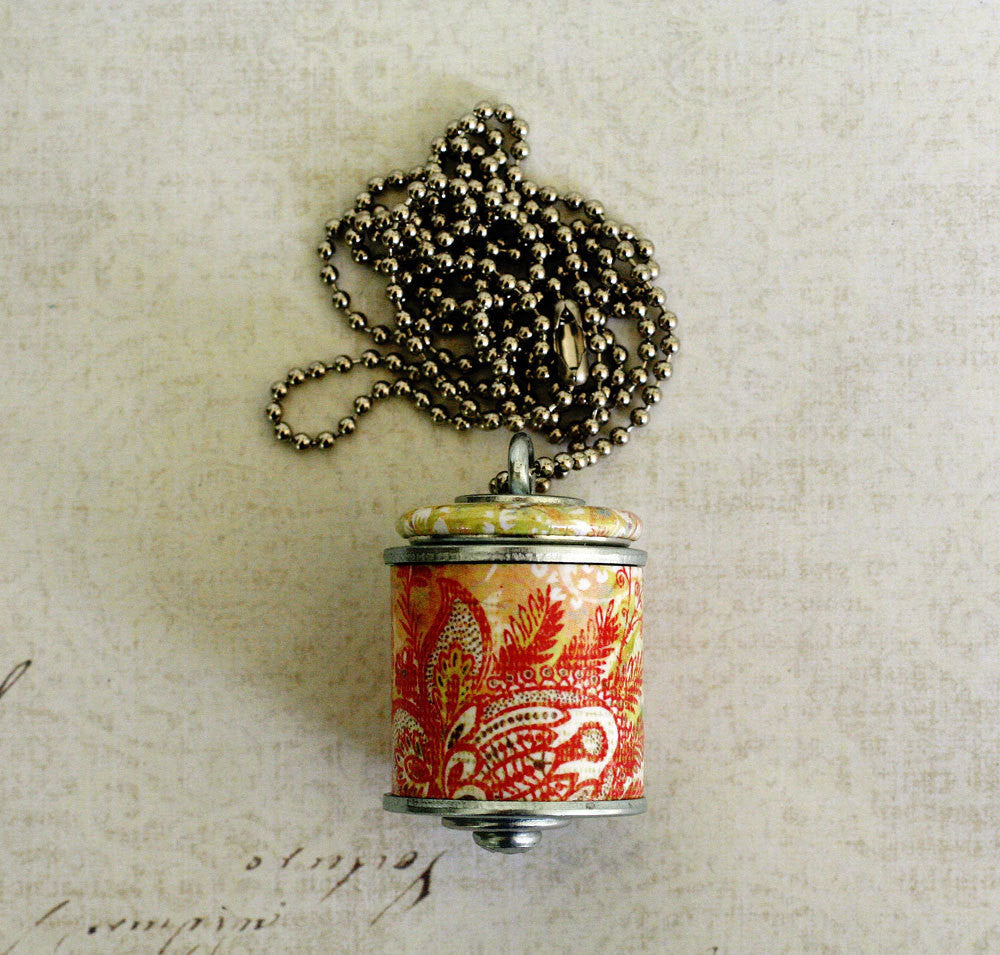 Floral Paisley Recycled Wine Cork Necklace