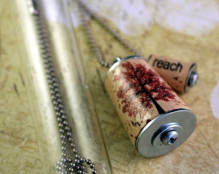 Tree Hugger Necklace | Cork in Test Tube and Wood Cube