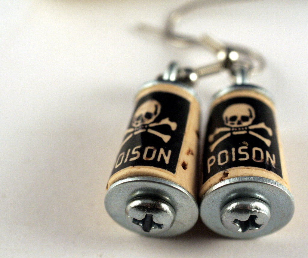 Poison Skull Cork Earrings | Test Tube and Wood Cube