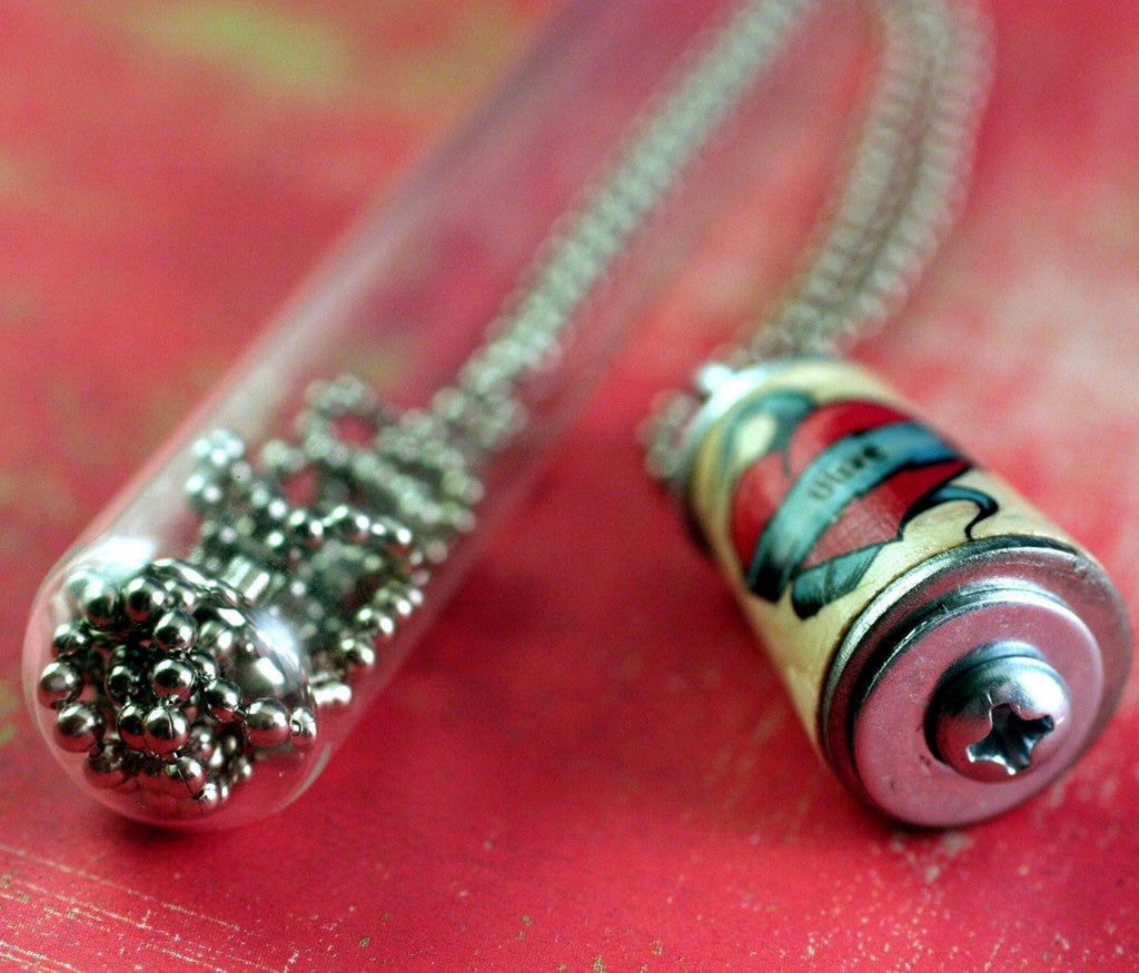 CUSTOM Tattoo Heart Necklace | Recycled Cork in Test Tube and Wood Cube