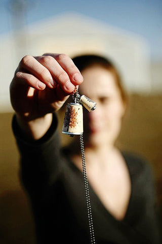 Tree Hugger Necklace | Cork in Test Tube and Wood Cube