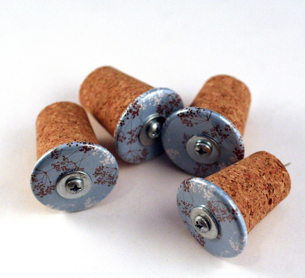 Cork Pushpins | Recycled, Blue Branches