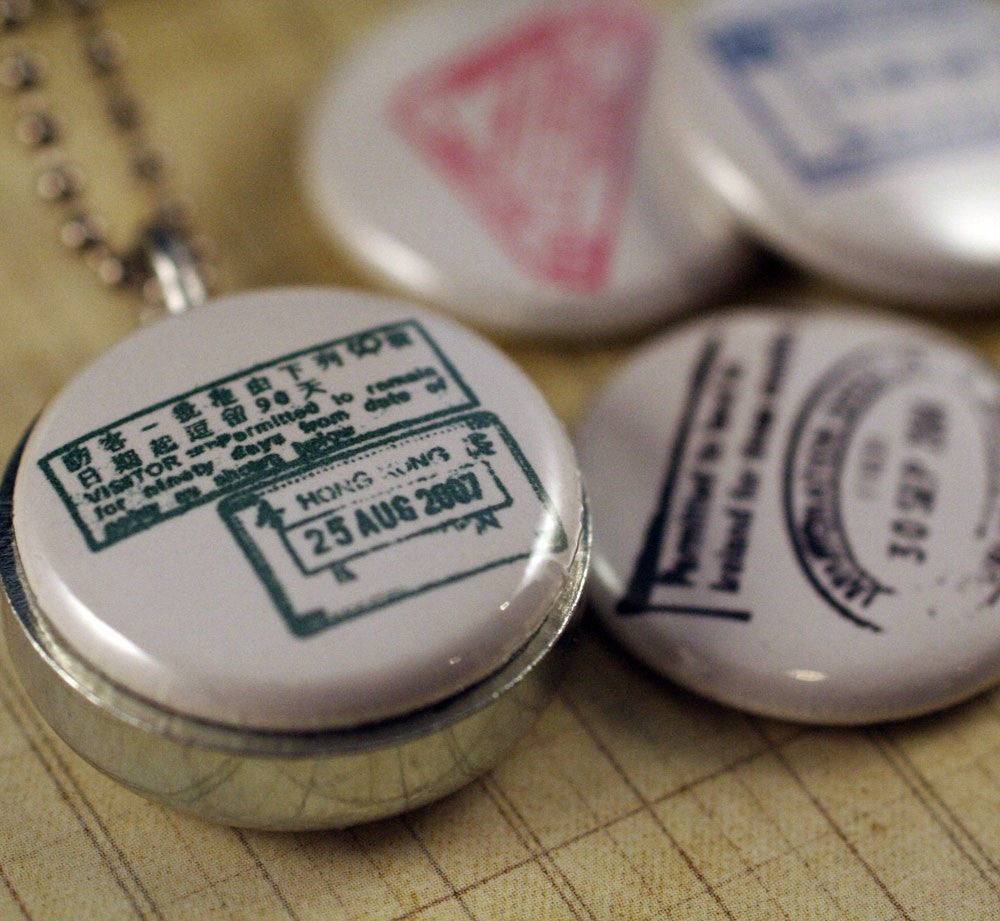 passport stamp - travel magnetic locket set