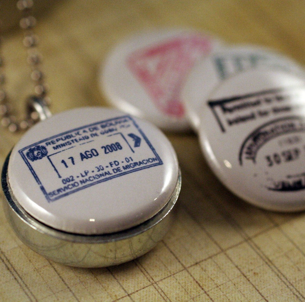 passport stamp - travel magnetic locket set