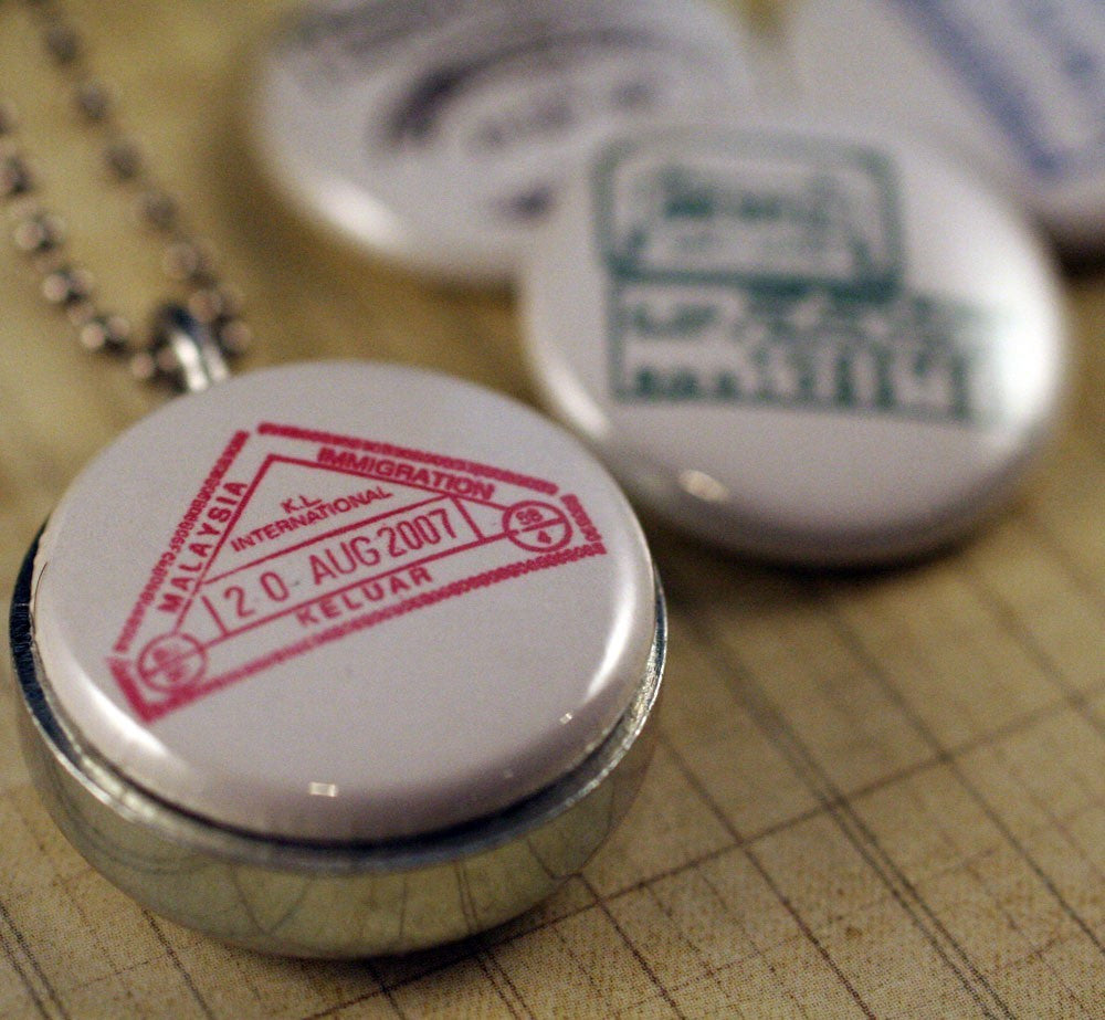 passport stamp - travel magnetic locket set