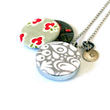 Fabric Magnetic Locket Necklace - Grey and Cream