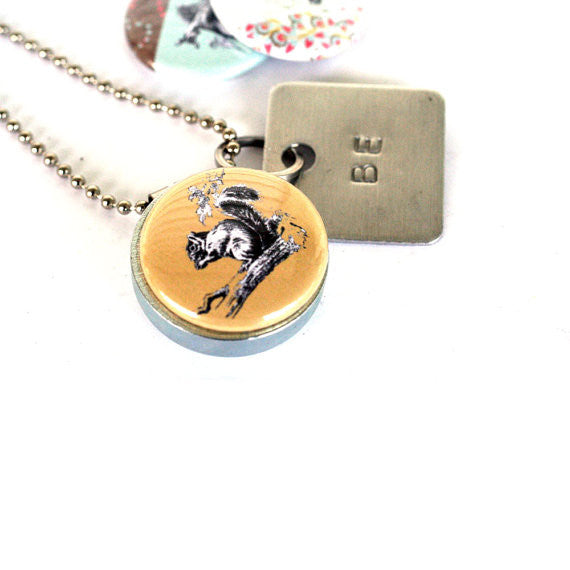 Stamped Owl Locket - Magnetic Necklace, Squirrel, Deer