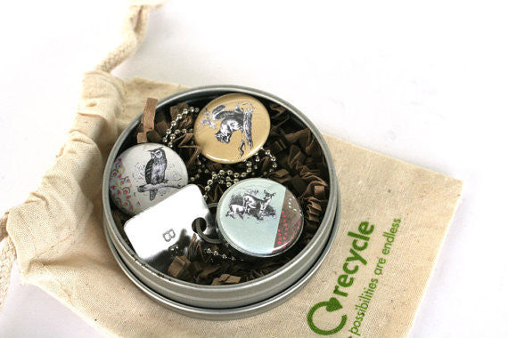 Stamped Owl Locket - Magnetic Necklace, Squirrel, Deer
