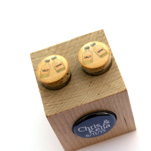 Salt and Pepper Wedding Cufflinks - Recycled Cork