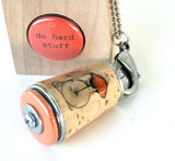 Fish on Bicycle Inspiration Necklace | Cork in Test Tube and Wood Cube