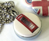 UK London Locket Necklace -  Flag, Phonebooth - Magnetic Necklace - Recycled by Polarity