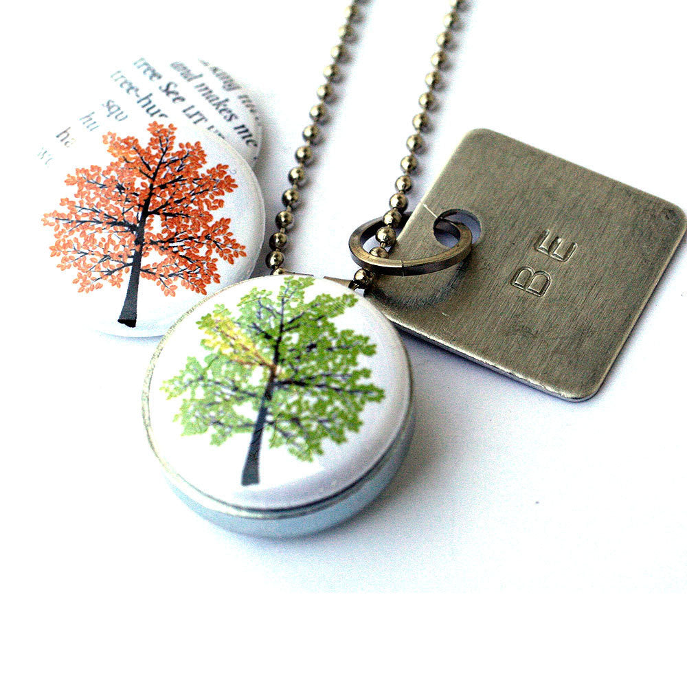 Treehugger TREE Locket Necklace -  Magnetic Necklace, Stamped Jewelry, Be Jewelry, Autumn Tree, Spring Tree, Green by Polarity, Eco Friendly