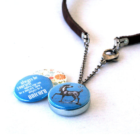 Unicorn Locket Necklace, Be a Unicorn Magnetic Necklace, Recycled Magical Necklace by Polarity