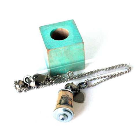 Vintage Camera Necklace - Photographer Cork Necklace in Test Tube and Wood Cube - Instagram Obsession by Uncorked
