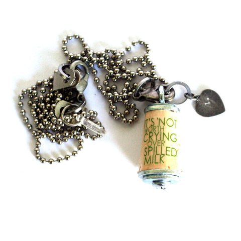 NO CRYING Over Spilled Milk Necklace | Cork in Test Tube and Wood Cube