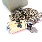 Dragonfly Cork Necklace | Recycled Cork in Test Tube and Wood Cube