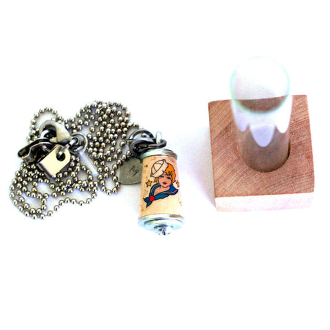 Sailor Girl TATTOO Art Necklace | Cork in Test Tube and Wood Cube