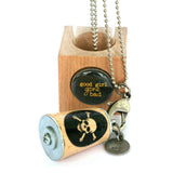 Skull and Crossbones Recycled Necklace | Cork in Test Tube and Wood Cube