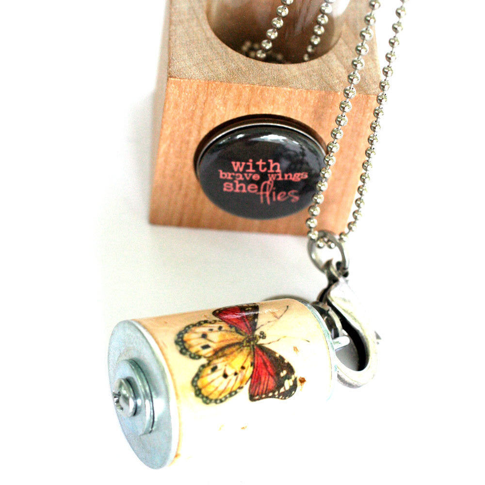 Monarch Butterfly Necklace | Cork in Test Tube and Wood Cube
